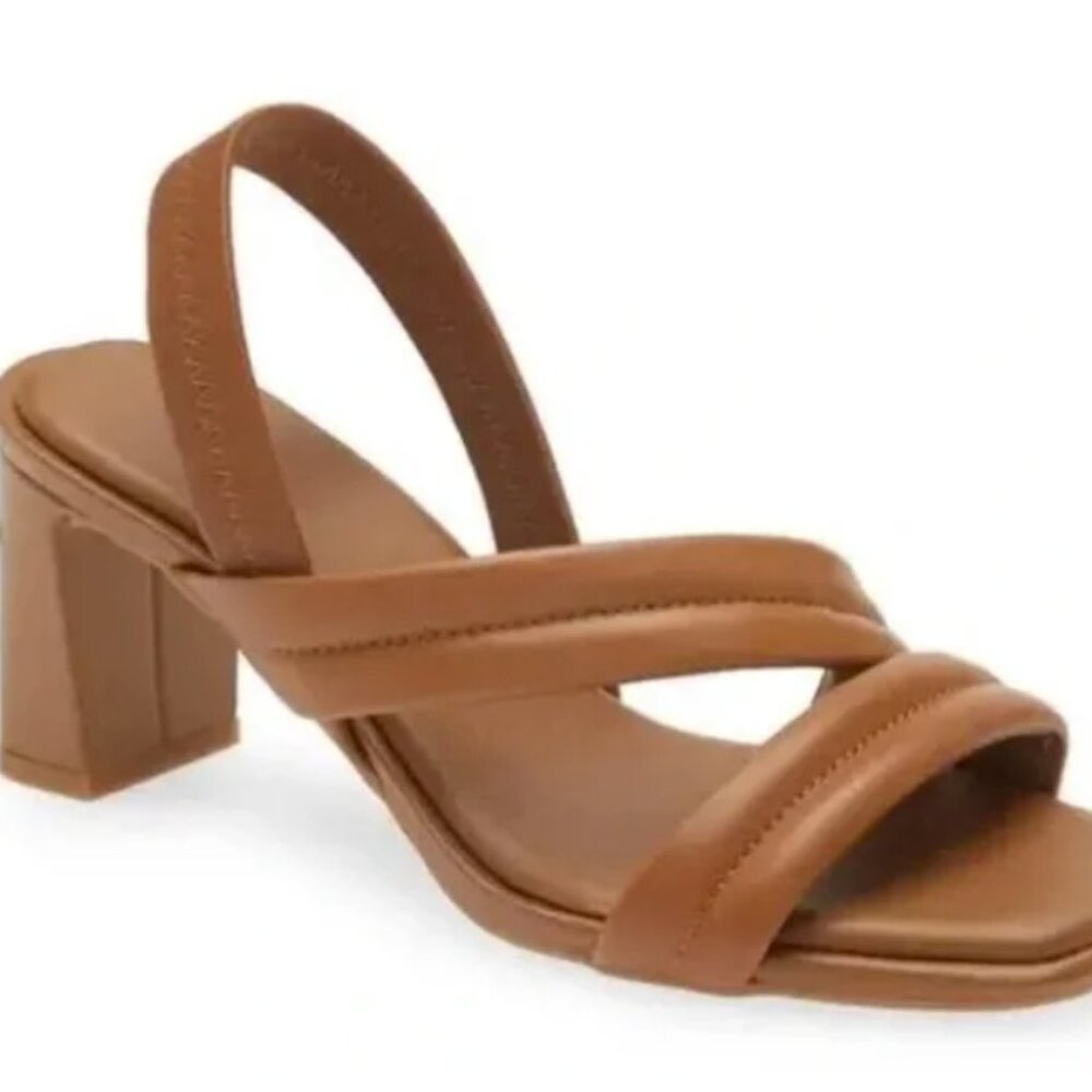 NIB CASLON Lennyn Brown Leather Square Toe Block Heel Slingback Sandals - 6